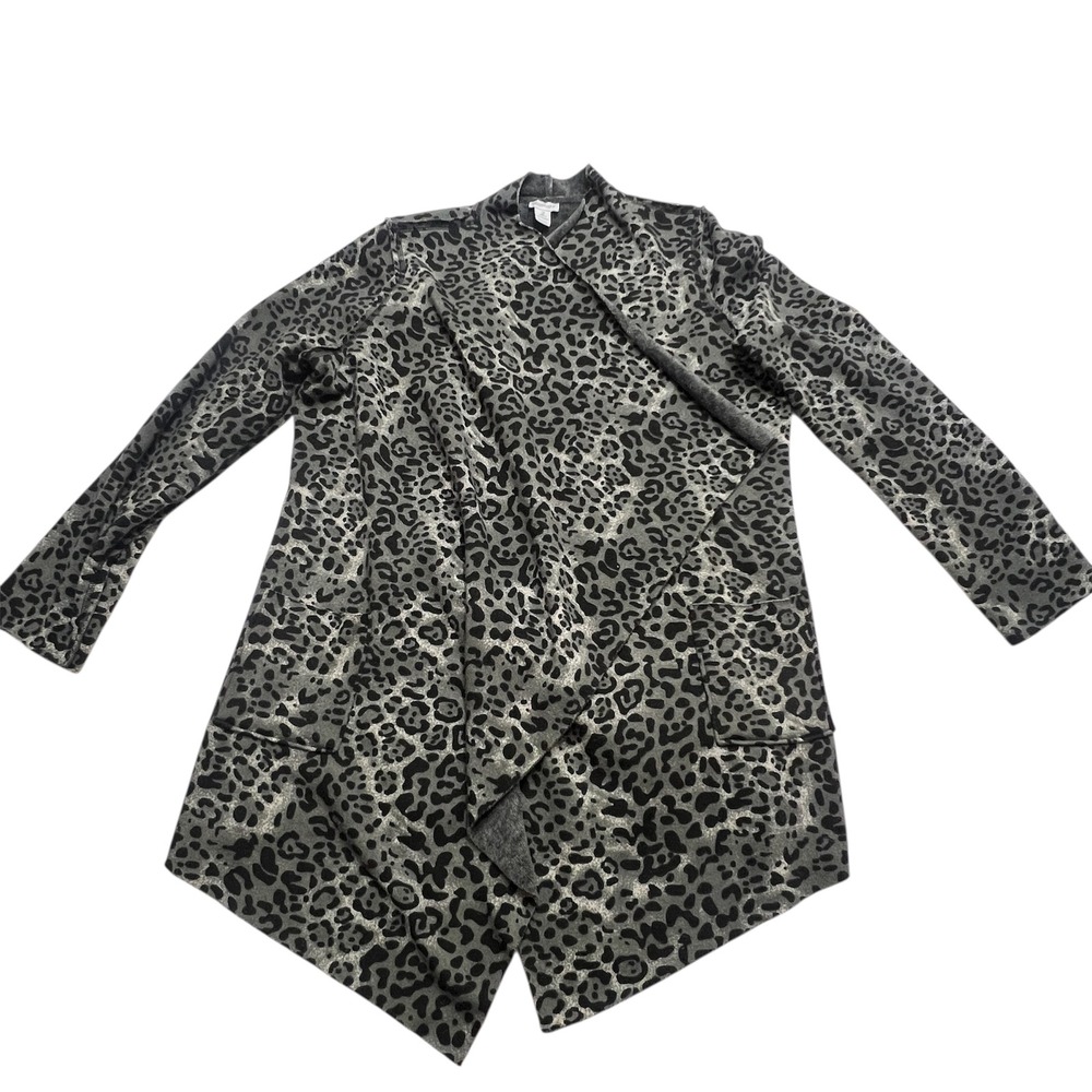 Zenergy by Chico's‎ Leopard Print Open Front Cardigan Sweater Women Size 2